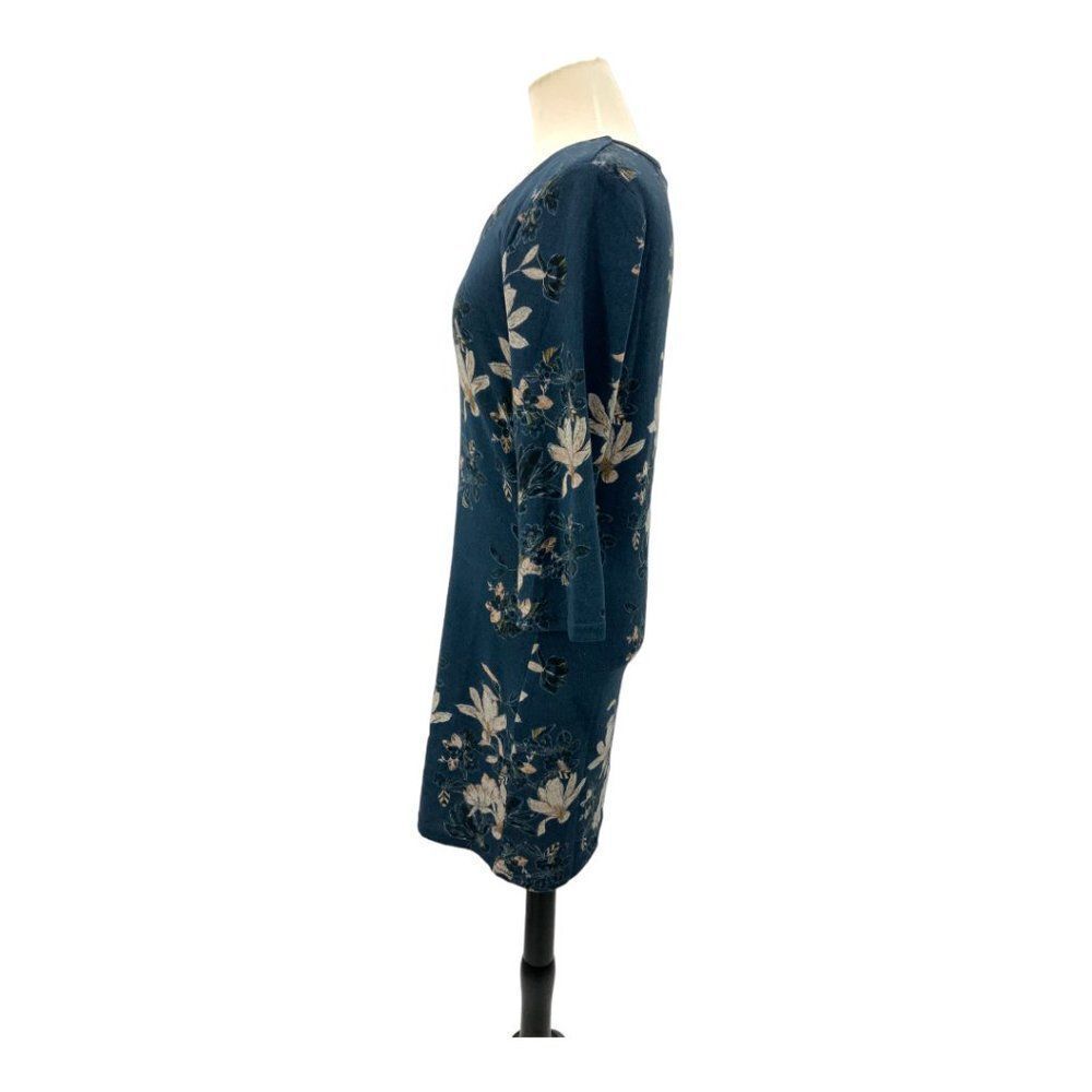 Papillon Blue Floral 3/4 Sleeve V Neck Dress Size Small - Picture 2 of 6